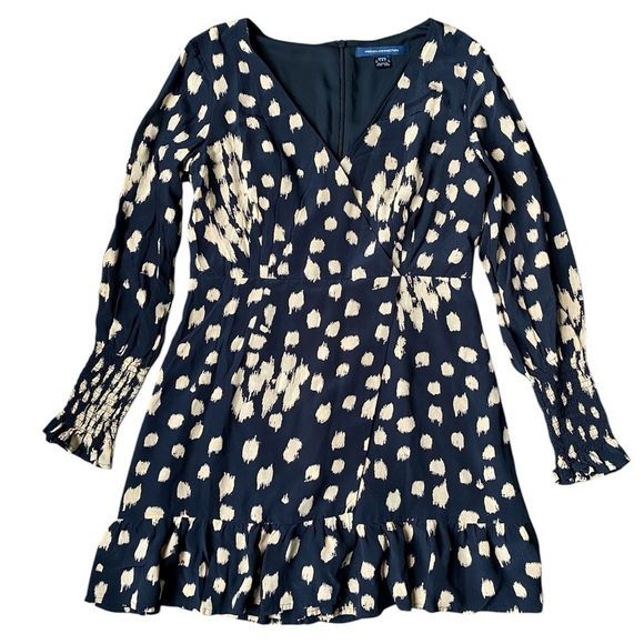 French Connection Women’s Black and Cream Patterned Mini Dress Size 8 - Picture 2 of 11